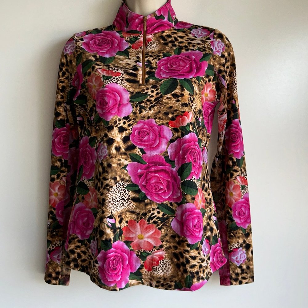 NEW IBKUL Golf Quarter Zip Size XS Animal Floral Print